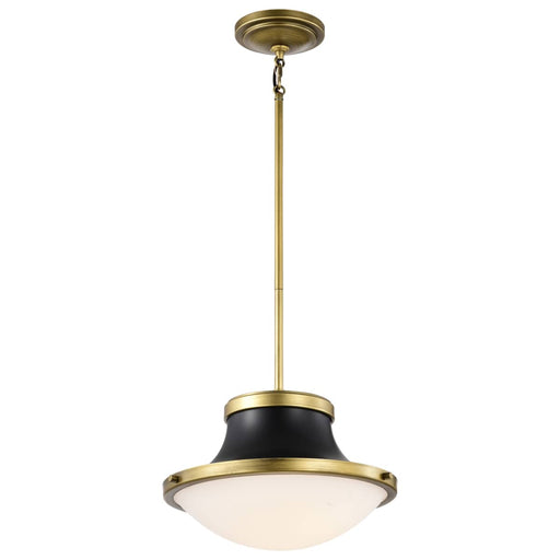 Pendant Nuvo 60-7907 Lafayette 1 Light Pendant - 14 Inches - Matte Black Finish with Natural Brass Accents and White Opal Glass Nuvo