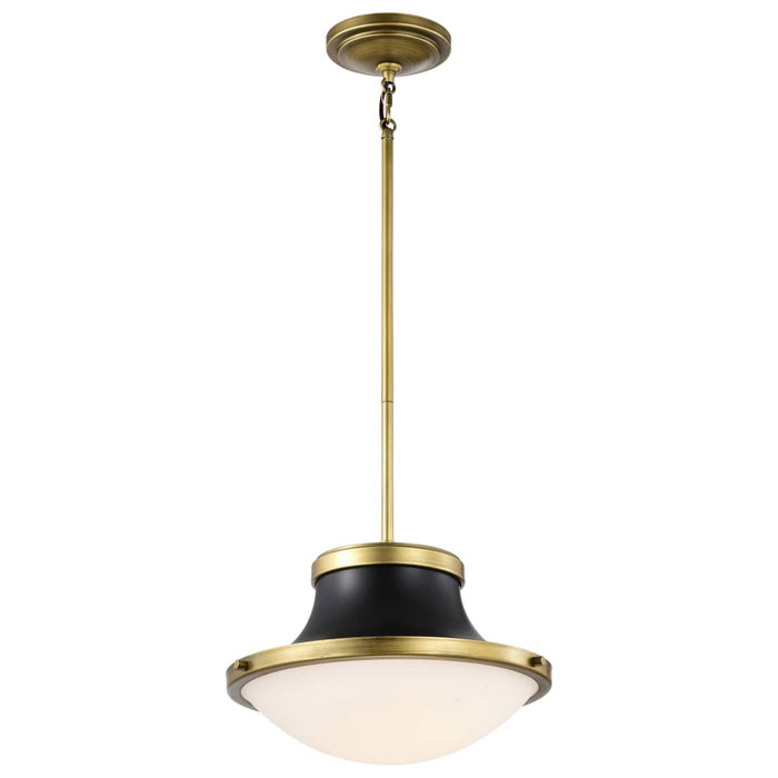 Pendant Nuvo 60-7907 Lafayette 1 Light Pendant - 14 Inches - Matte Black Finish with Natural Brass Accents and White Opal Glass Nuvo