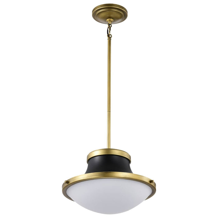 Pendant Nuvo 60-7907 Lafayette 1 Light Pendant - 14 Inches - Matte Black Finish with Natural Brass Accents and White Opal Glass Nuvo