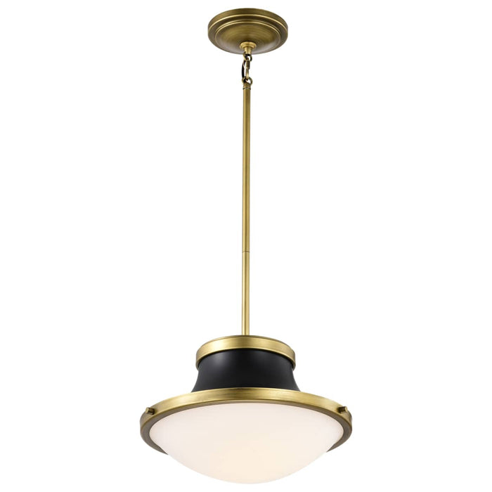 Pendant Nuvo 60-7907 Lafayette 1 Light Pendant - 14 Inches - Matte Black Finish with Natural Brass Accents and White Opal Glass Nuvo