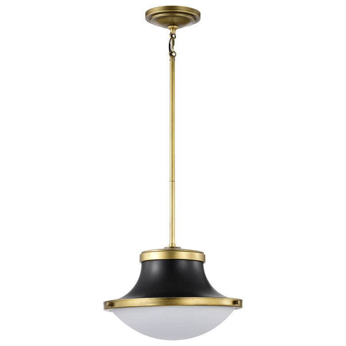 Pendant Nuvo 60-7907 Lafayette 1 Light Pendant - 14 Inches - Matte Black Finish with Natural Brass Accents and White Opal Glass Nuvo