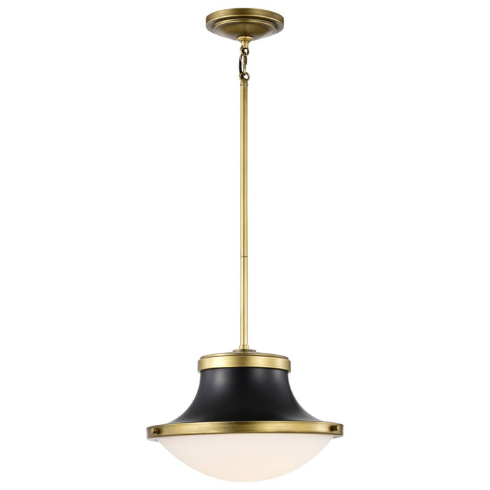Pendant Nuvo 60-7907 Lafayette 1 Light Pendant - 14 Inches - Matte Black Finish with Natural Brass Accents and White Opal Glass Nuvo