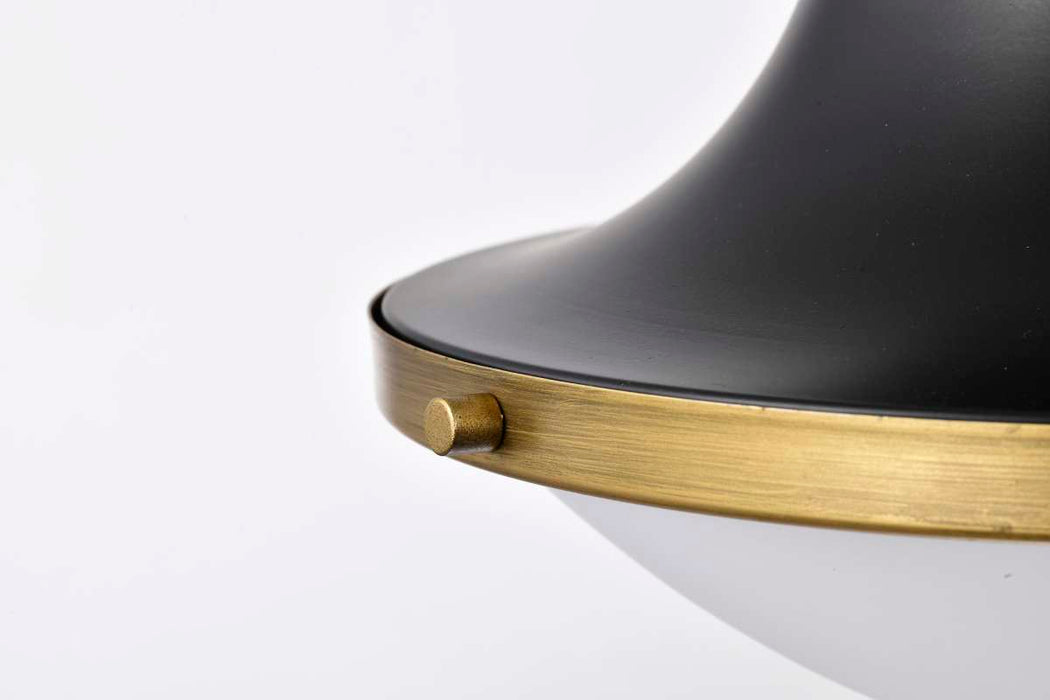 Pendant Nuvo 60-7907 Lafayette 1 Light Pendant - 14 Inches - Matte Black Finish with Natural Brass Accents and White Opal Glass Nuvo