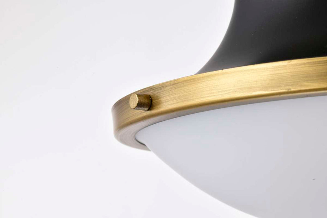 Pendant Nuvo 60-7907 Lafayette 1 Light Pendant - 14 Inches - Matte Black Finish with Natural Brass Accents and White Opal Glass Nuvo