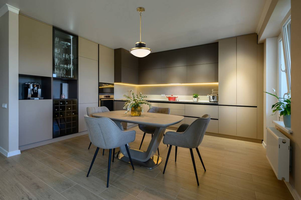 Pendant Nuvo 60-7907 Lafayette 1 Light Pendant - 14 Inches - Matte Black Finish with Natural Brass Accents and White Opal Glass Nuvo
