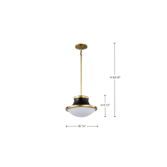 Pendant Nuvo 60-7907 Lafayette 1 Light Pendant - 14 Inches - Matte Black Finish with Natural Brass Accents and White Opal Glass Nuvo