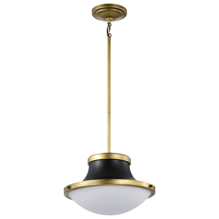 Pendant Nuvo 60-7907 Lafayette 1 Light Pendant - 14 Inches - Matte Black Finish with Natural Brass Accents and White Opal Glass Nuvo