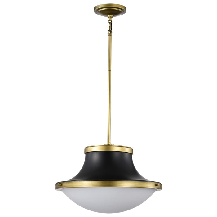 Pendant Nuvo 60-7908 Lafayette 3 Light Pendant - 18 Inches - Matte Black Finish with Natural Brass Accents and White Opal Glass Nuvo