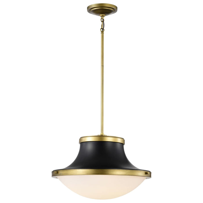 Pendant Nuvo 60-7908 Lafayette 3 Light Pendant - 18 Inches - Matte Black Finish with Natural Brass Accents and White Opal Glass Nuvo