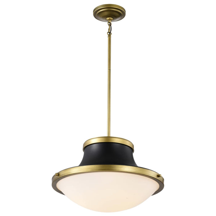 Pendant Nuvo 60-7908 Lafayette 3 Light Pendant - 18 Inches - Matte Black Finish with Natural Brass Accents and White Opal Glass Nuvo