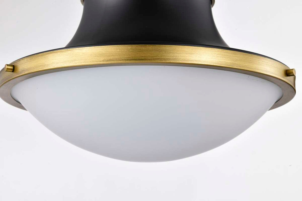 Pendant Nuvo 60-7908 Lafayette 3 Light Pendant - 18 Inches - Matte Black Finish with Natural Brass Accents and White Opal Glass Nuvo