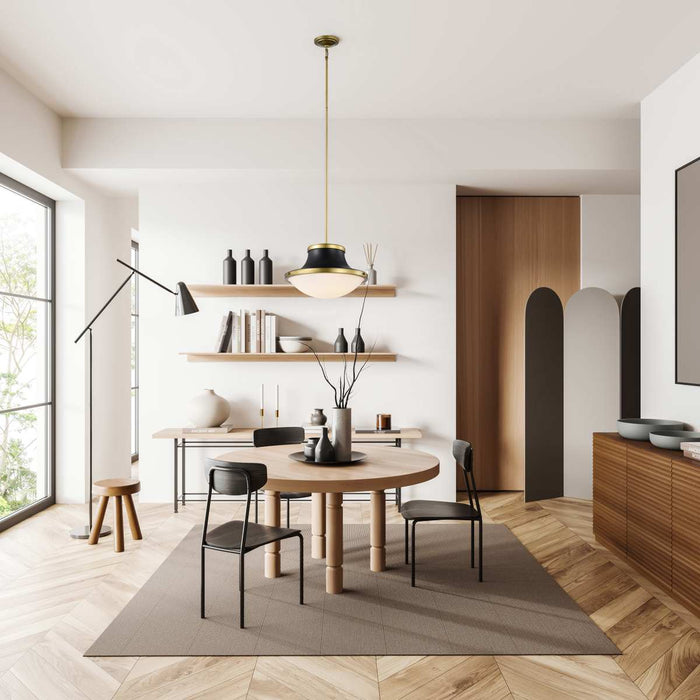 Pendant Nuvo 60-7908 Lafayette 3 Light Pendant - 18 Inches - Matte Black Finish with Natural Brass Accents and White Opal Glass Nuvo