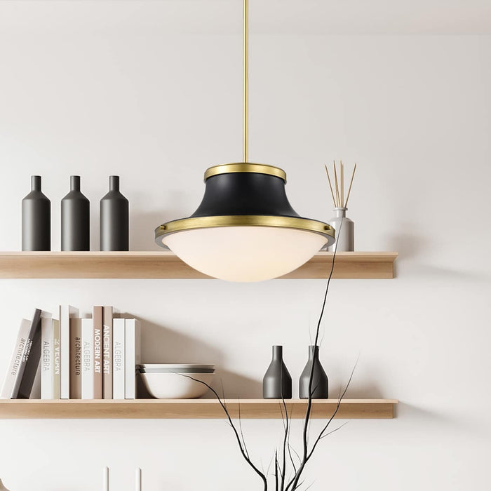 Pendant Nuvo 60-7908 Lafayette 3 Light Pendant - 18 Inches - Matte Black Finish with Natural Brass Accents and White Opal Glass Nuvo