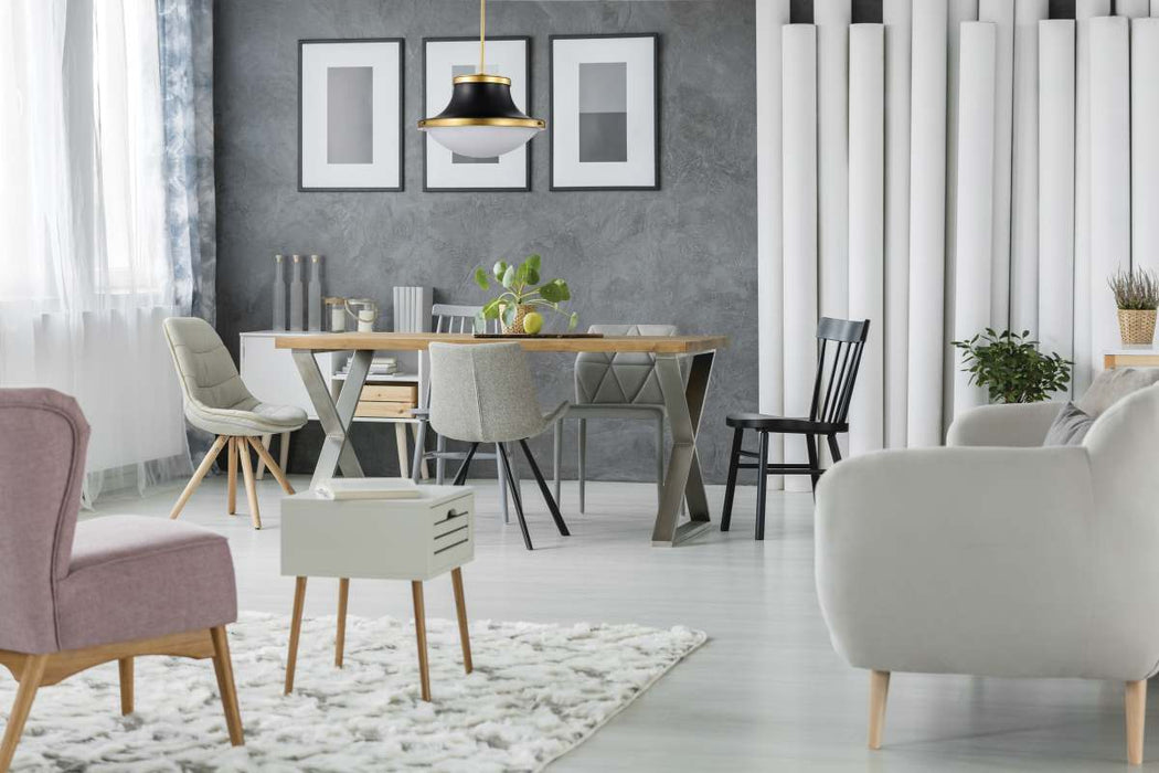 Pendant Nuvo 60-7908 Lafayette 3 Light Pendant - 18 Inches - Matte Black Finish with Natural Brass Accents and White Opal Glass Nuvo