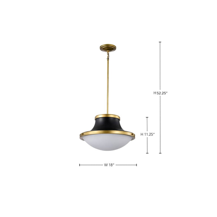Pendant Nuvo 60-7908 Lafayette 3 Light Pendant - 18 Inches - Matte Black Finish with Natural Brass Accents and White Opal Glass Nuvo