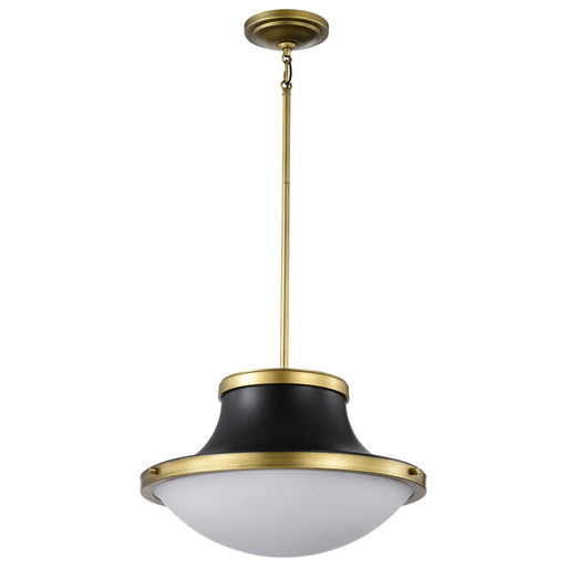 Pendant Nuvo 60-7908 Lafayette 3 Light Pendant - 18 Inches - Matte Black Finish with Natural Brass Accents and White Opal Glass Nuvo
