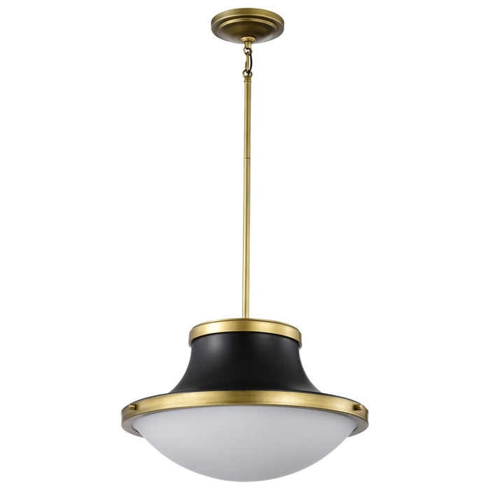 Pendant Nuvo 60-7908 Lafayette 3 Light Pendant - 18 Inches - Matte Black Finish with Natural Brass Accents and White Opal Glass Nuvo