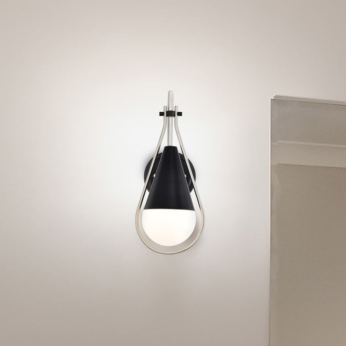 Wall Sconce Nuvo 60-7911 Admiral 1 Light Wall Sconce - Matte Black and Brushed Nickel Finish - White Opal Glass Nuvo