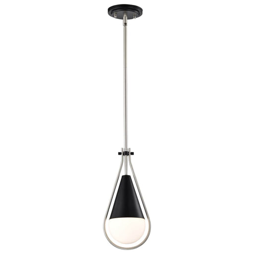 Pendant Nuvo 60-7912 Admiral 1 Light Pendant - 6 Inches - Matte Black and Brushed Nickel Finish - White Opal Glass Nuvo