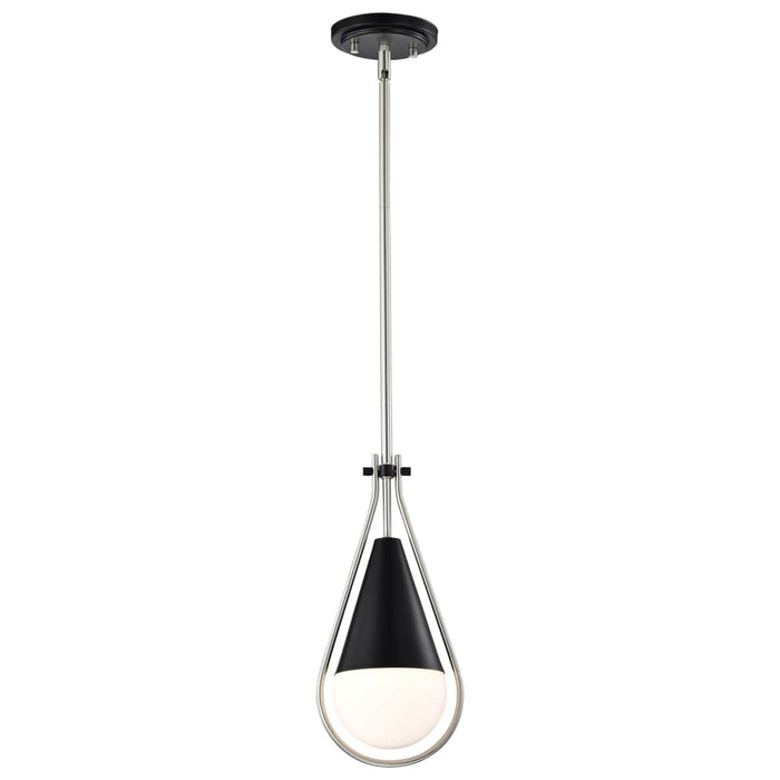 Pendant Nuvo 60-7912 Admiral 1 Light Pendant - 6 Inches - Matte Black and Brushed Nickel Finish - White Opal Glass Nuvo