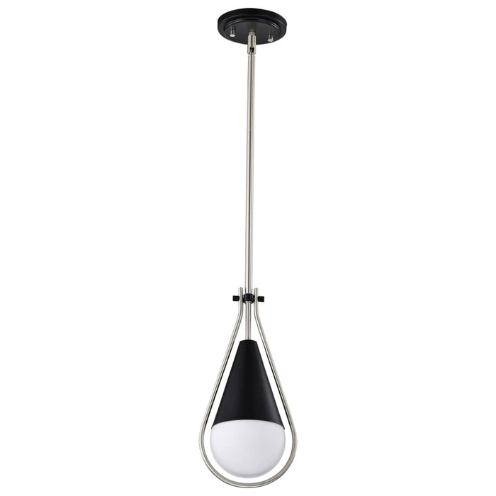 Pendant Nuvo 60-7912 Admiral 1 Light Pendant - 6 Inches - Matte Black and Brushed Nickel Finish - White Opal Glass Nuvo