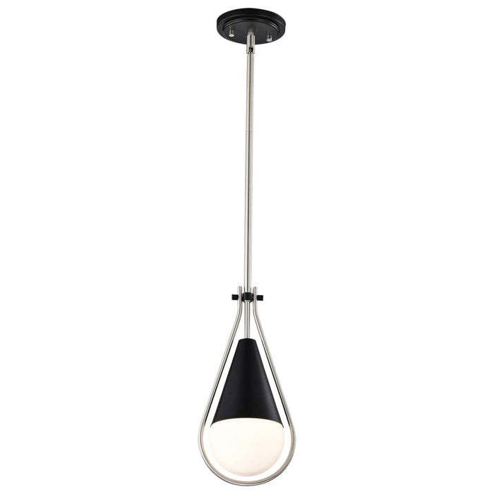 Pendant Nuvo 60-7912 Admiral 1 Light Pendant - 6 Inches - Matte Black and Brushed Nickel Finish - White Opal Glass Nuvo