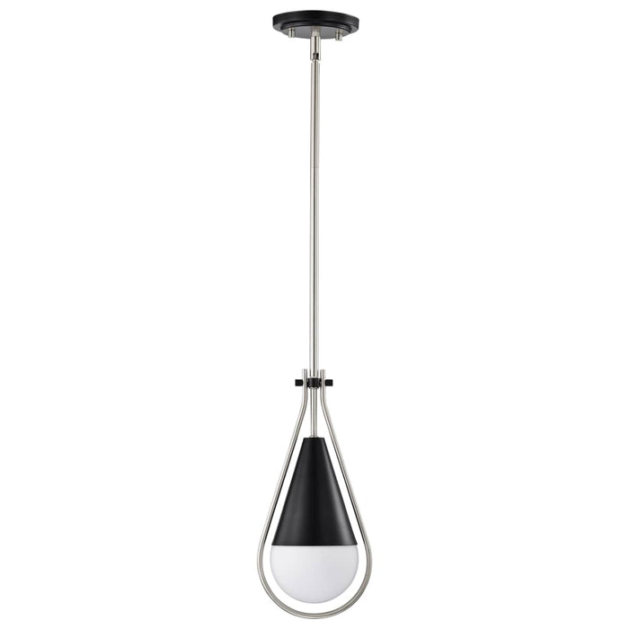 Pendant Nuvo 60-7912 Admiral 1 Light Pendant - 6 Inches - Matte Black and Brushed Nickel Finish - White Opal Glass Nuvo