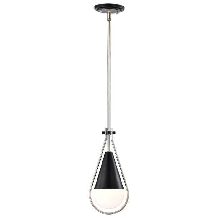 Pendant Nuvo 60-7912 Admiral 1 Light Pendant - 6 Inches - Matte Black and Brushed Nickel Finish - White Opal Glass Nuvo