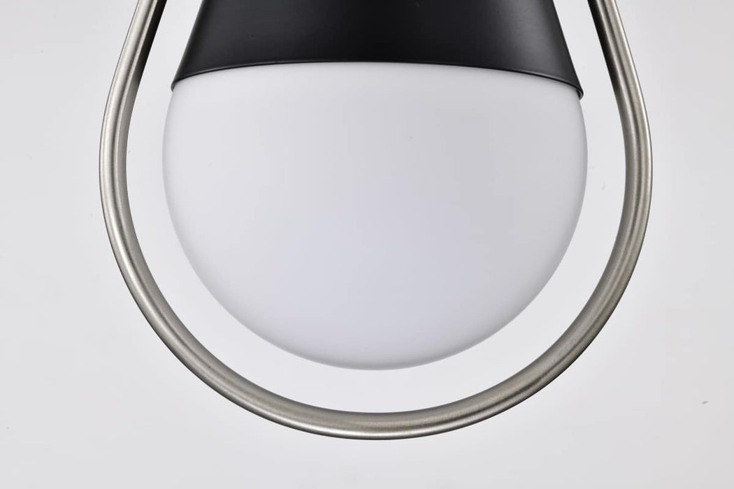 Pendant Nuvo 60-7912 Admiral 1 Light Pendant - 6 Inches - Matte Black and Brushed Nickel Finish - White Opal Glass Nuvo