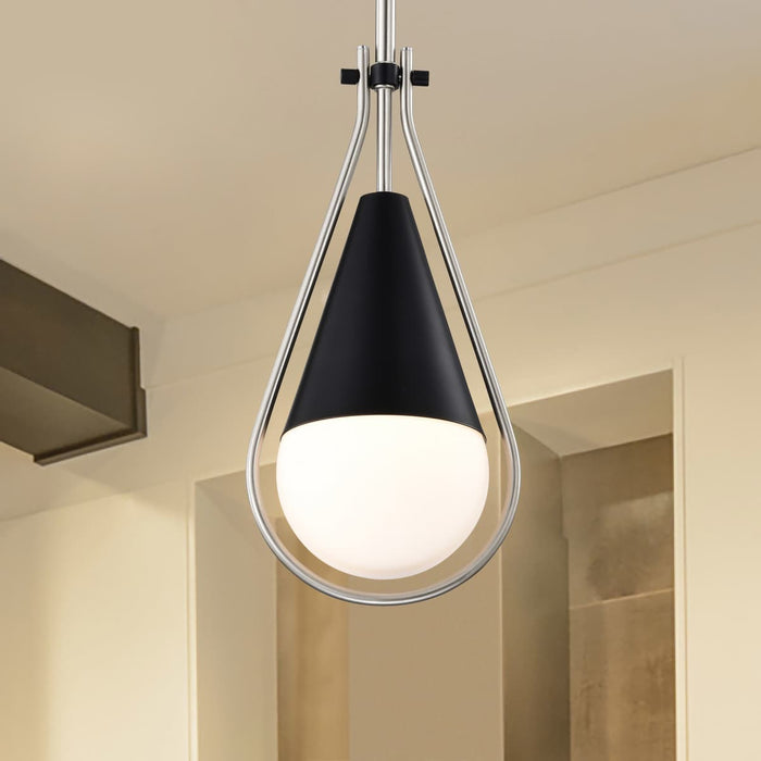 Pendant Nuvo 60-7912 Admiral 1 Light Pendant - 6 Inches - Matte Black and Brushed Nickel Finish - White Opal Glass Nuvo