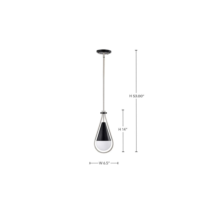 Pendant Nuvo 60-7912 Admiral 1 Light Pendant - 6 Inches - Matte Black and Brushed Nickel Finish - White Opal Glass Nuvo