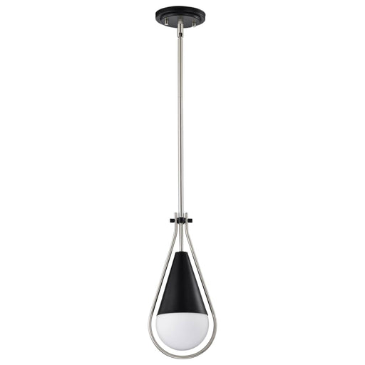 Pendant Nuvo 60-7912 Admiral 1 Light Pendant - 6 Inches - Matte Black and Brushed Nickel Finish - White Opal Glass Nuvo