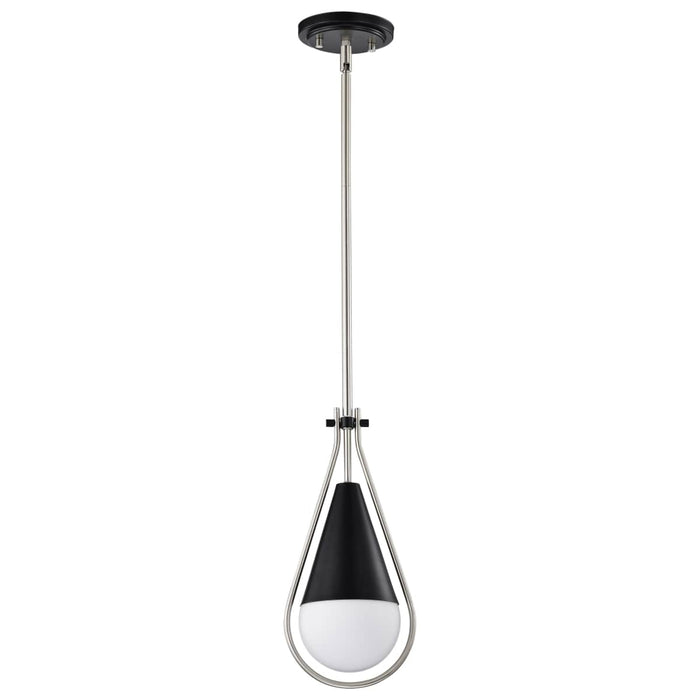 Pendant Nuvo 60-7912 Admiral 1 Light Pendant - 6 Inches - Matte Black and Brushed Nickel Finish - White Opal Glass Nuvo