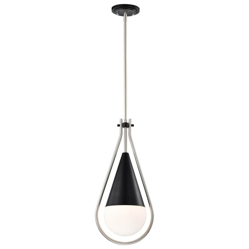 Pendant Nuvo 60-7913 Admiral 1 Light Pendant - 10 Inches - Matte Black and Brushed Nickel Finish - White Opal Glass Nuvo