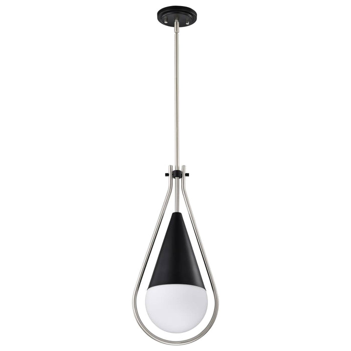 Pendant Nuvo 60-7913 Admiral 1 Light Pendant - 10 Inches - Matte Black and Brushed Nickel Finish - White Opal Glass Nuvo