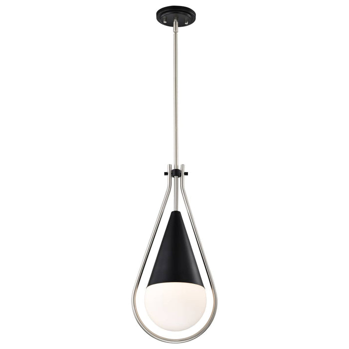 Pendant Nuvo 60-7913 Admiral 1 Light Pendant - 10 Inches - Matte Black and Brushed Nickel Finish - White Opal Glass Nuvo