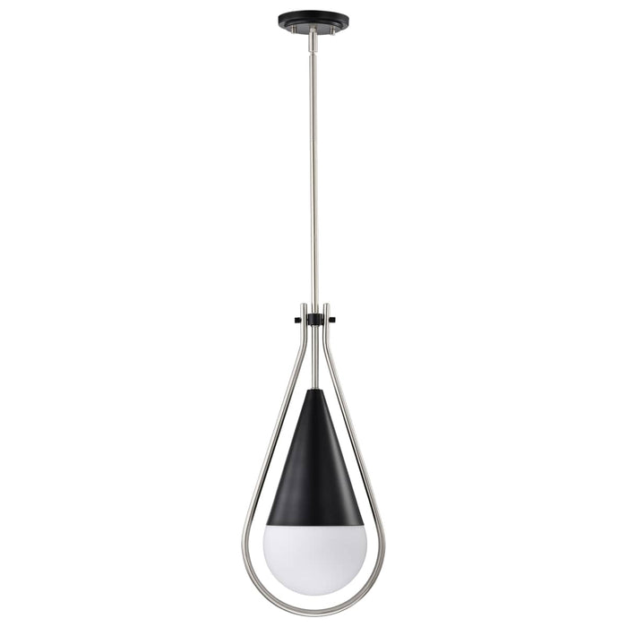Pendant Nuvo 60-7913 Admiral 1 Light Pendant - 10 Inches - Matte Black and Brushed Nickel Finish - White Opal Glass Nuvo