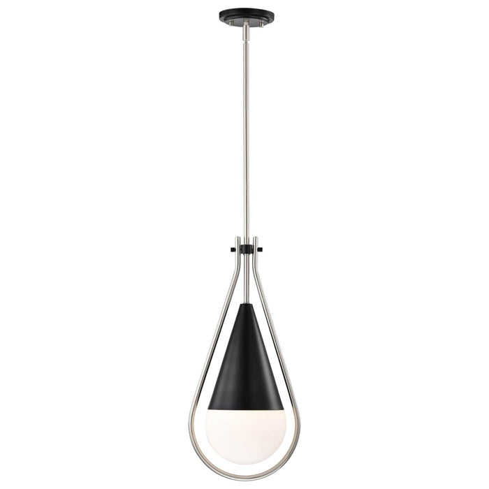 Pendant Nuvo 60-7913 Admiral 1 Light Pendant - 10 Inches - Matte Black and Brushed Nickel Finish - White Opal Glass Nuvo
