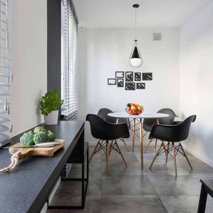 Pendant Nuvo 60-7913 Admiral 1 Light Pendant - 10 Inches - Matte Black and Brushed Nickel Finish - White Opal Glass Nuvo