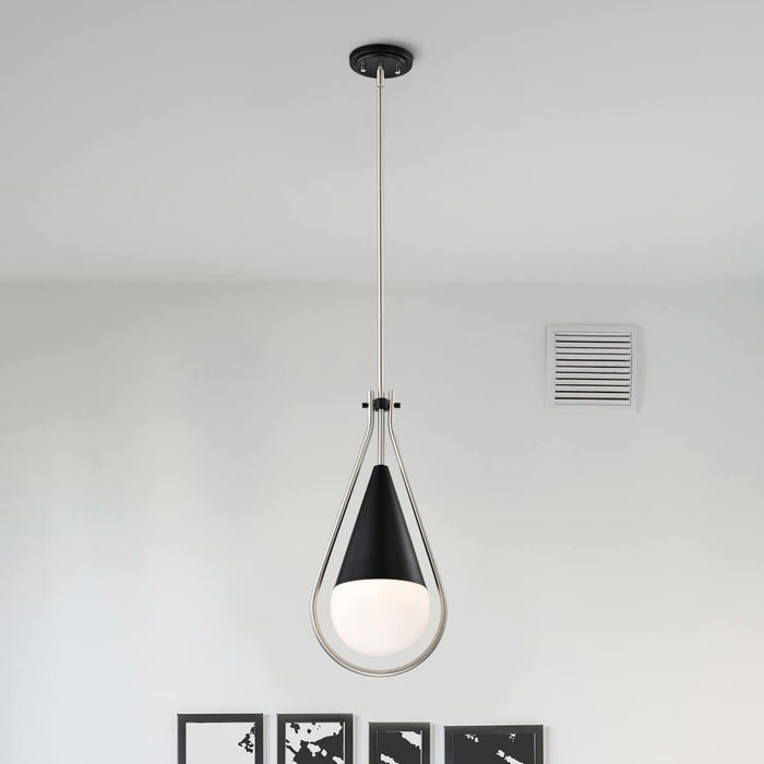 Pendant Nuvo 60-7913 Admiral 1 Light Pendant - 10 Inches - Matte Black and Brushed Nickel Finish - White Opal Glass Nuvo