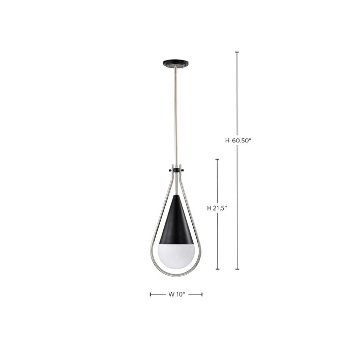 Pendant Nuvo 60-7913 Admiral 1 Light Pendant - 10 Inches - Matte Black and Brushed Nickel Finish - White Opal Glass Nuvo