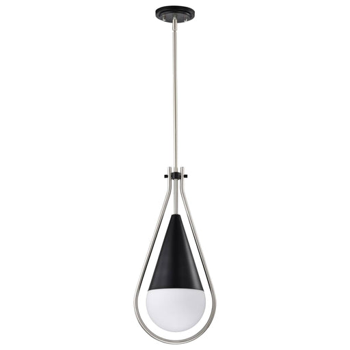 Pendant Nuvo 60-7913 Admiral 1 Light Pendant - 10 Inches - Matte Black and Brushed Nickel Finish - White Opal Glass Nuvo