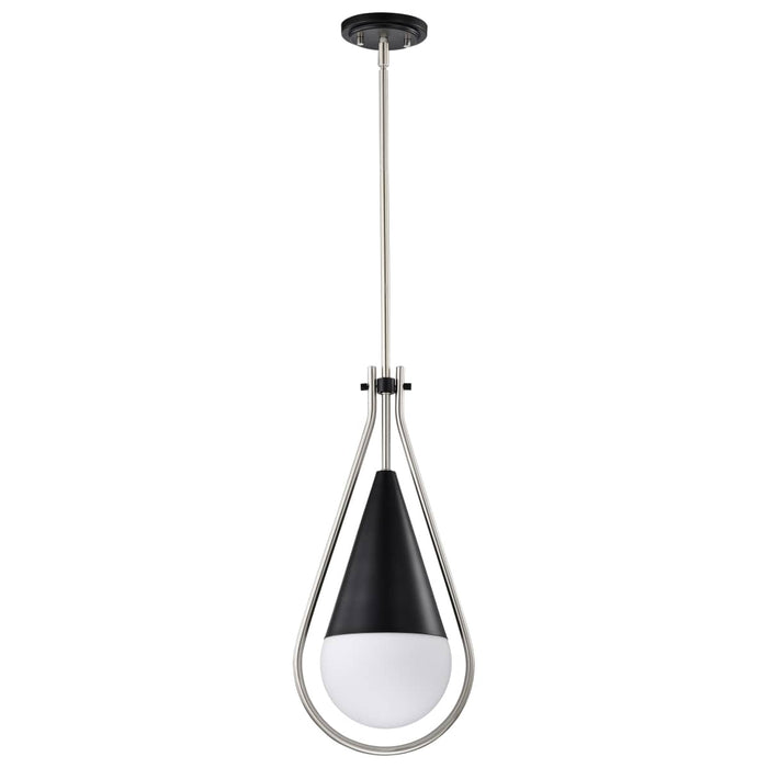 Pendant Nuvo 60-7913 Admiral 1 Light Pendant - 10 Inches - Matte Black and Brushed Nickel Finish - White Opal Glass Nuvo