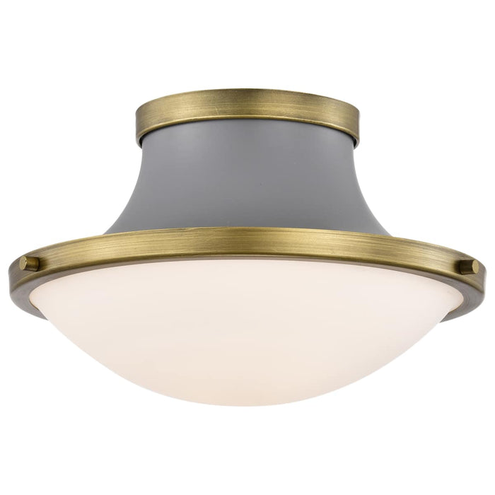 Flush Mount Nuvo 60-7915 Lafayette 1 Light Flush Mount Fixture - 14 Inches - Gray Finish with Natural Brass Accents and White Opal Glass Nuvo