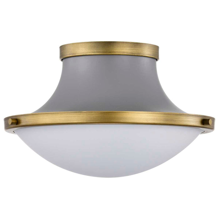 Flush Mount Nuvo 60-7915 Lafayette 1 Light Flush Mount Fixture - 14 Inches - Gray Finish with Natural Brass Accents and White Opal Glass Nuvo