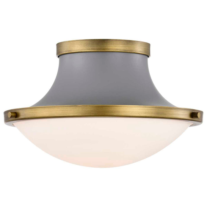Flush Mount Nuvo 60-7915 Lafayette 1 Light Flush Mount Fixture - 14 Inches - Gray Finish with Natural Brass Accents and White Opal Glass Nuvo