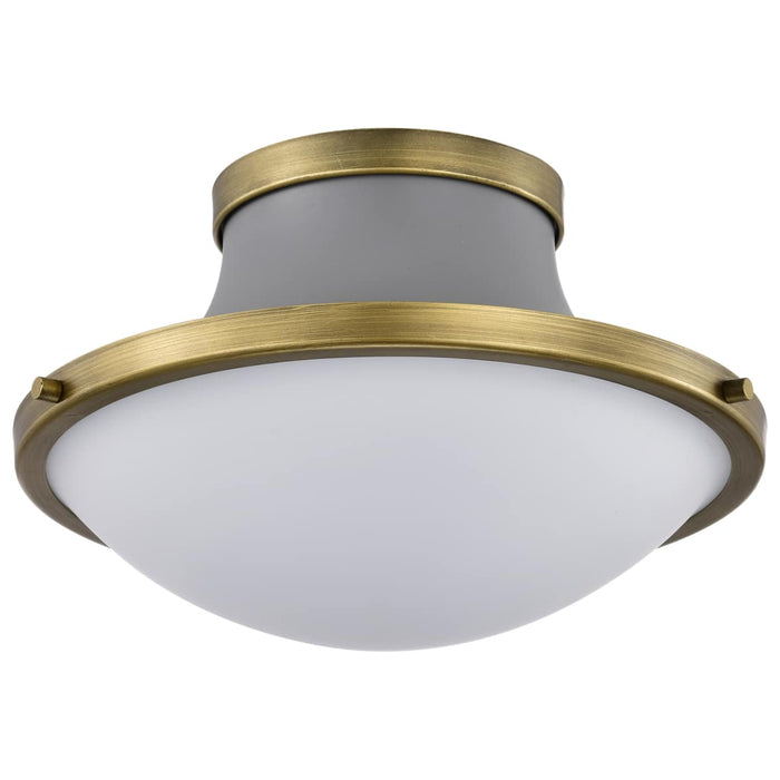 Flush Mount Nuvo 60-7915 Lafayette 1 Light Flush Mount Fixture - 14 Inches - Gray Finish with Natural Brass Accents and White Opal Glass Nuvo