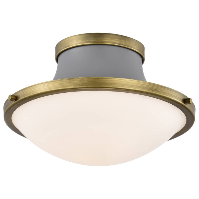 Flush Mount Nuvo 60-7915 Lafayette 1 Light Flush Mount Fixture - 14 Inches - Gray Finish with Natural Brass Accents and White Opal Glass Nuvo