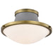Flush Mount Nuvo 60-7915 Lafayette 1 Light Flush Mount Fixture - 14 Inches - Gray Finish with Natural Brass Accents and White Opal Glass Nuvo