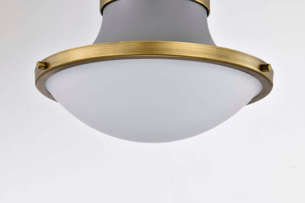 Flush Mount Nuvo 60-7915 Lafayette 1 Light Flush Mount Fixture - 14 Inches - Gray Finish with Natural Brass Accents and White Opal Glass Nuvo